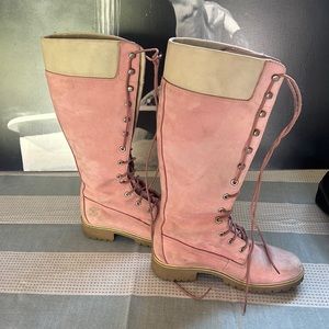 Rare Knee high lace up Pink Timberlands